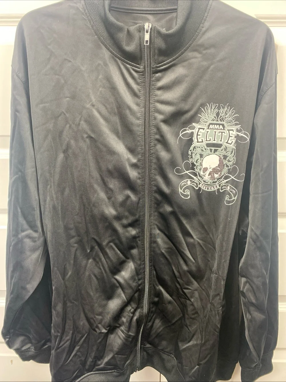 MMA Elite Jacket Grim Reaper Black Zip Track Skull Graphic Strength Logo XL Extr
